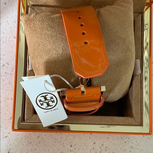 Tory Burch Gold Dial Watch with Sapphire Crystal and Orange Strap - Picture 4 of 4